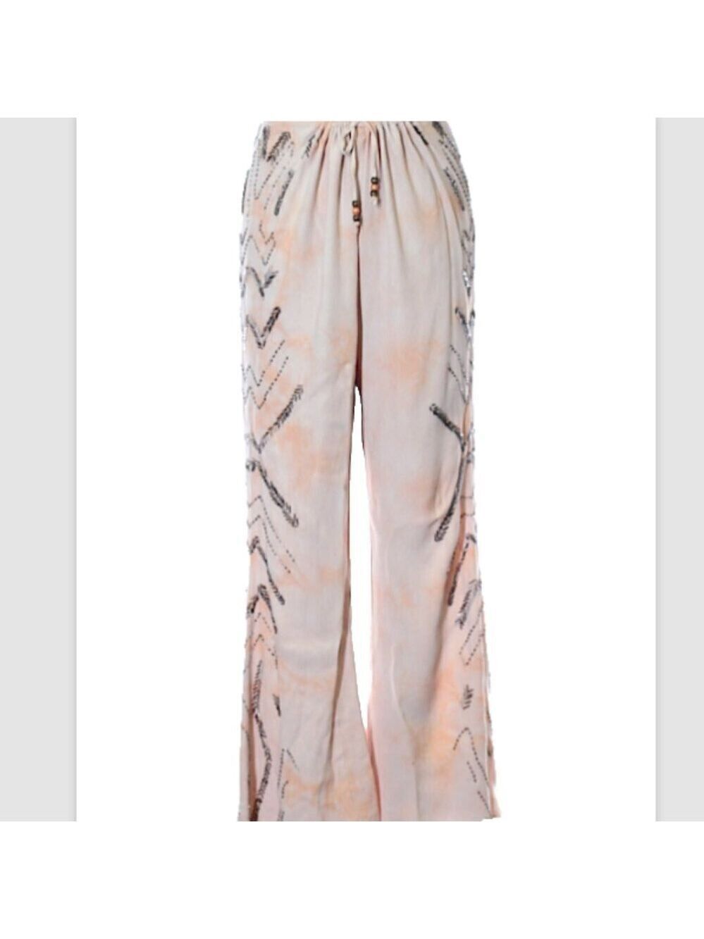 Chaser Boho Wide Leg Beaded Drawstring Pants Viscose Fits L XL